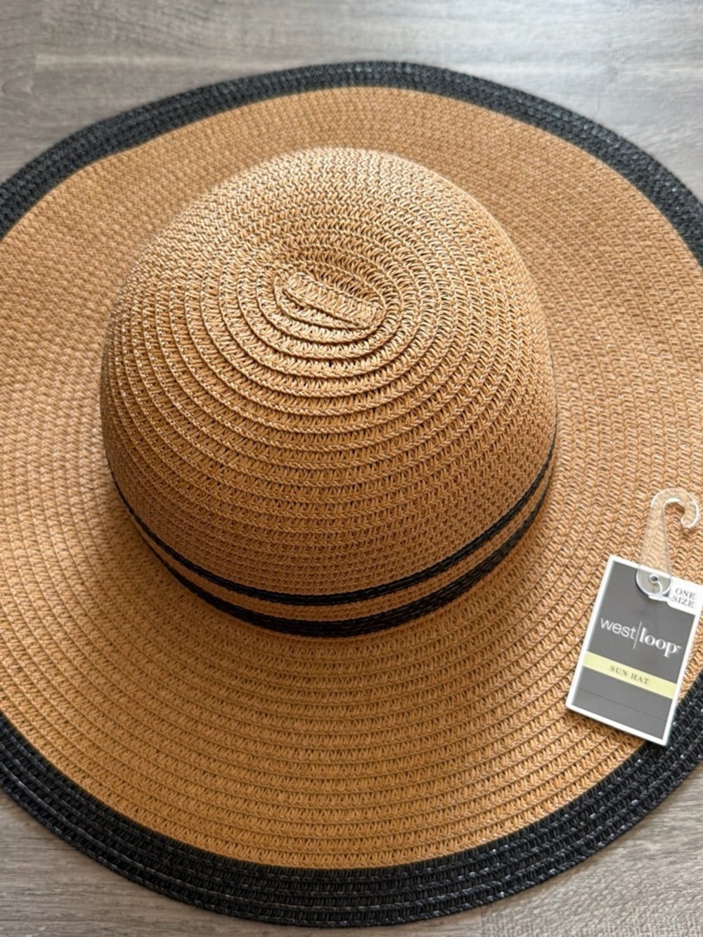 west loop Tan Straw Sun Hat with Black Trim